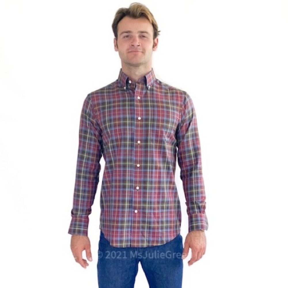 NWT Men's Merlot Plaid Button-Down Shirt